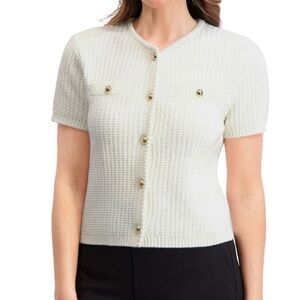 NWT French Connection Cream Knit Button-Down Short Sleeved Cardigan XXL